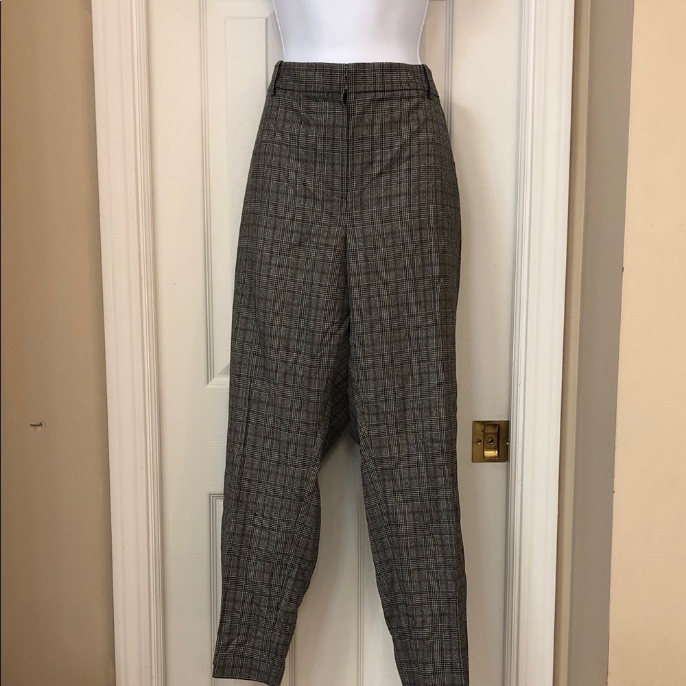 High-Waist Plaid Tailored Trousers - Gray